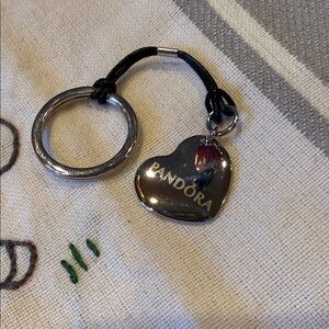 Pandora Silver Heart Keychain with Black Cord